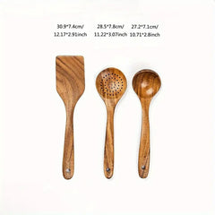 3pcs Teak Wooden Spoon Set – Non-Stick, Heat-Resistant & Ergonomic Cooking and Serving Spoons