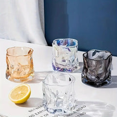 Creative Twisted Glass Cups – 6pc Drinkware Set (Colorful, Clear, Yellow, Gray)
