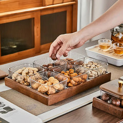 Glass Serving Tray Set with Square Lattice Lid & Golden Knob – Elegant Multi-Use Display Dish