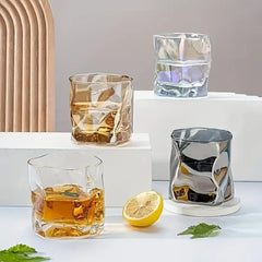 Creative Twisted Glass Cups – 6pc Drinkware Set (Colorful, Clear, Yellow, Gray)