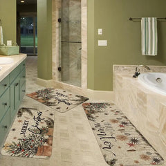 2pcs/3pcs Christmas Fleece Mat Set – Decorative Potted Plant & Bell Pattern for Home