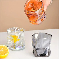 Creative Twisted Glass Cups – 6pc Drinkware Set (Colorful, Clear, Yellow, Gray)