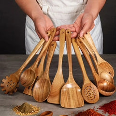 3pcs Teak Wooden Spoon Set – Non-Stick, Heat-Resistant & Ergonomic Cooking and Serving Spoons