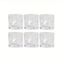 Creative Twisted Glass Cups – 6pc Drinkware Set (Colorful, Clear, Yellow, Gray)