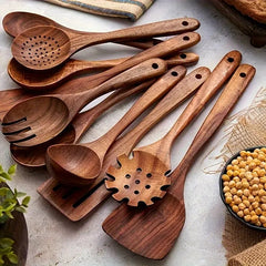 3pcs Teak Wooden Spoon Set – Non-Stick, Heat-Resistant & Ergonomic Cooking and Serving Spoons