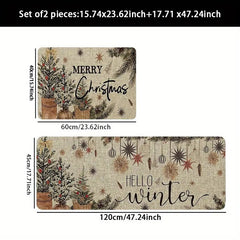 2pcs/3pcs Christmas Fleece Mat Set – Decorative Potted Plant & Bell Pattern for Home