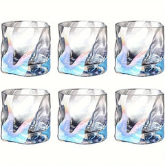 Creative Twisted Glass Cups – 6pc Drinkware Set (Colorful, Clear, Yellow, Gray)