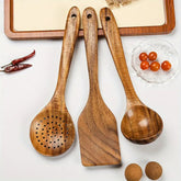 3pcs Teak Wooden Spoon Set – Non-Stick, Heat-Resistant & Ergonomic Cooking and Serving Spoons