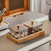 Glass Serving Tray Set with Square Lattice Lid & Golden Knob – Elegant Multi-Use Display Dish
