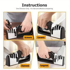 4-in-1 Knife & Scissors Sharpener – Professional Manual Sharpener with Diamond Blades