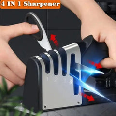 4-in-1 Knife & Scissors Sharpener – Professional Manual Sharpener with Diamond Blades