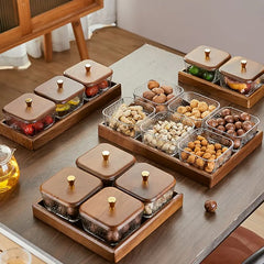 Glass Serving Tray Set with Square Lattice Lid & Golden Knob – Elegant Multi-Use Display Dish