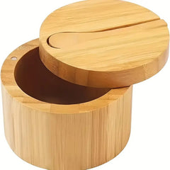 Bamboo Salt Box with Lid – Kitchen Spice Storage Cellar for Salt, Herbs & Seasonings