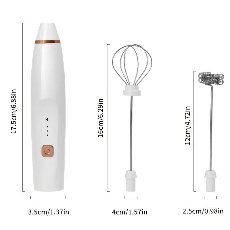 3-Speed Handheld Milk Frother – USB Rechargeable with 2 Stainless Steel Whisks for Coffee & Drinks