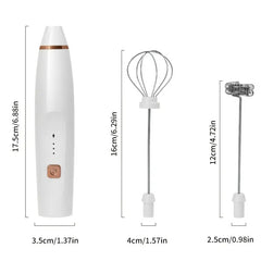3-Speed Handheld Milk Frother – USB Rechargeable with 2 Stainless Steel Whisks for Coffee & Drinks