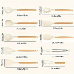 10pcs Heat-Resistant Silicone Cooking Utensil Set – Non-Stick Kitchen Tools with Wooden Handles