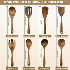 8pcs Acacia Wood Kitchen Utensil Set – Non-Stick Cooking Spoons & Spatulas for Everyday Use