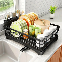 Extra Large Dish Drying Rack with Auto-Draining System & Cutlery Holder – Carbon Black