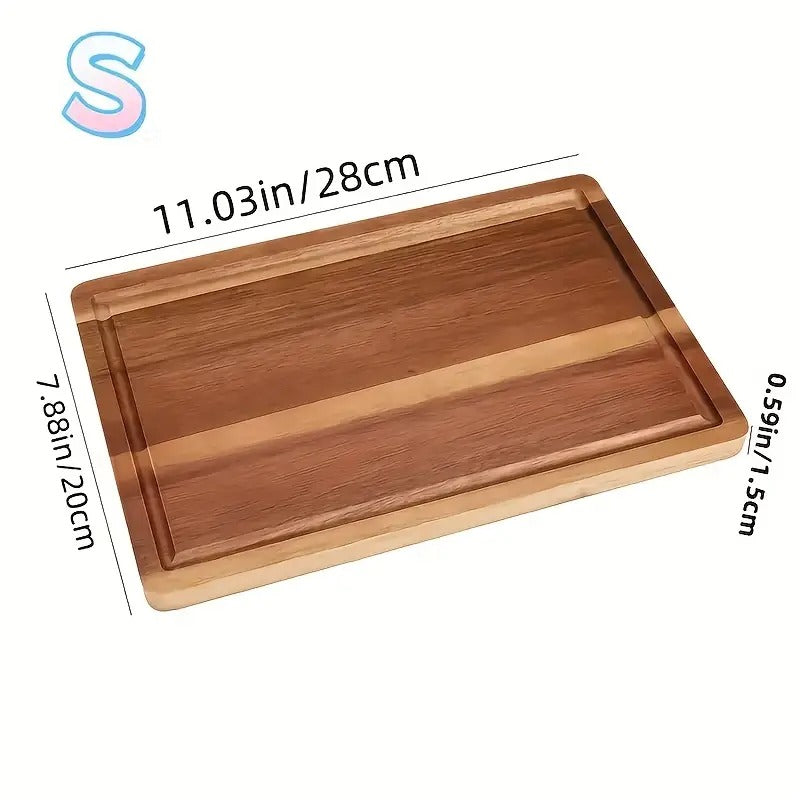 Acacia Wood Cutting Board – Solid, Grooved, Multi-Purpose Kitchen & Serving Board (3 Sizes)