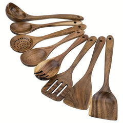 8pcs Acacia Wood Kitchen Utensil Set – Non-Stick Cooking Spoons & Spatulas for Everyday Use