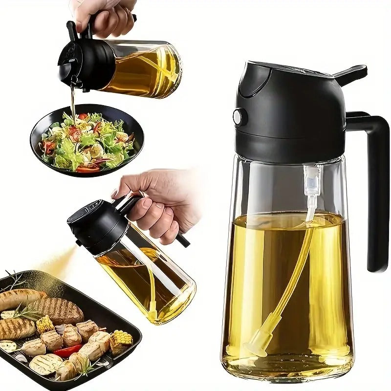 2-in-1 Oil Dispenser & Sprayer – 16oz Food-Grade Bottle for Cooking, Salad & Grilling