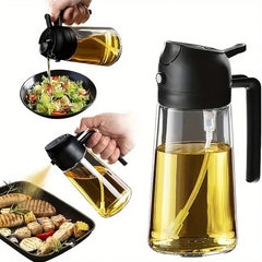 2-in-1 Oil Dispenser & Sprayer – 16oz Food-Grade Bottle for Cooking, Salad & Grilling