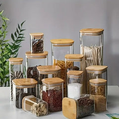 12pc Square Glass Storage Jar Set – Airtight Flip-Top Canisters for Kitchen & Pantry