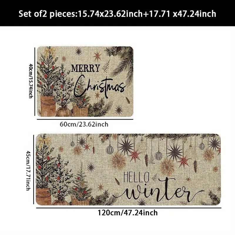 2pcs/3pcs Christmas Fleece Mat Set – Decorative Potted Plant & Bell Pattern for Home