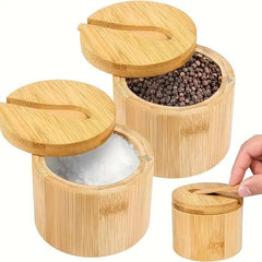 Bamboo Salt Box with Lid – Kitchen Spice Storage Cellar for Salt, Herbs & Seasonings