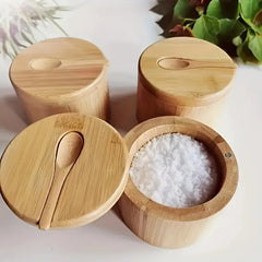 Bamboo Salt Box with Lid – Kitchen Spice Storage Cellar for Salt, Herbs & Seasonings