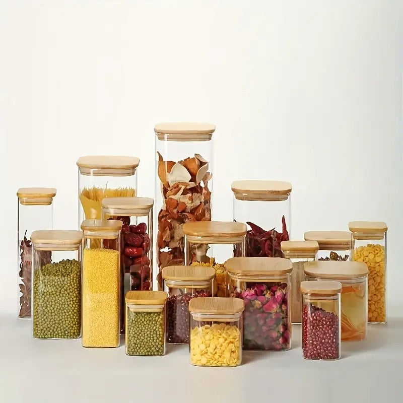 12pc Square Glass Storage Jar Set – Airtight Flip-Top Canisters for Kitchen & Pantry