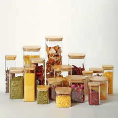 12pc Square Glass Storage Jar Set – Airtight Flip-Top Canisters for Kitchen & Pantry